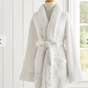 Pottery Barn Teddy Bear Robe Women’s XL Ivory Plush Faux Fur Belted Pockets